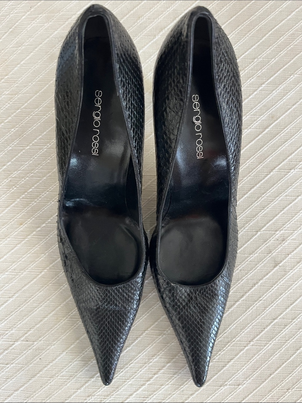 Sergio Rossi Black Python Textured Pointed-Toe Pumps